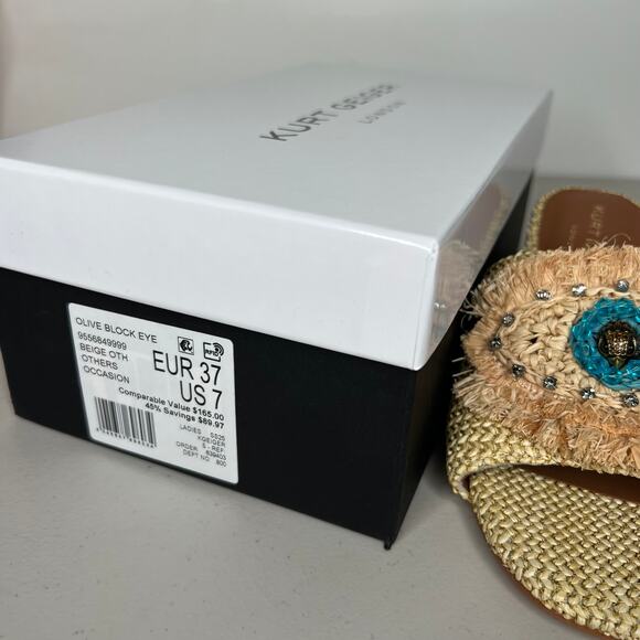 Kurt Geiger Heel Evil Eye Raffia Block Heel Slide Sandals Size 37/US 7 - Picture 8 of 9
